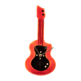 Ρολόϊ  κιθάρα γυάλινο επιτραπέζιο κόκκινο-μαύρο σε γυάλινη βάση