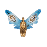Νεράϊδα μπρούτζινη 14χ20 χρυσή σπείρα γαλάζιο με γυάλινα φτερά