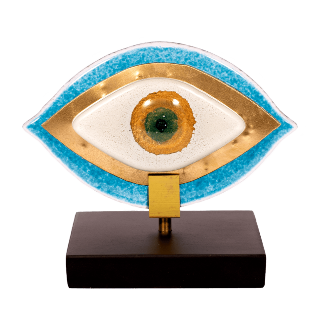 Μάτι γυάλινο 12χ14 MSMG13 γαλαζιο-λευκό σε ξύλινη βάση
