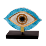 Μάτι γυάλινο 15χ17 MSMG17 λευκό-γαλάζιο σε ξύλινη βάση