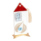 Σπίτι γυάλινο 16χ7,5 με σκόρδο κόκκινο-λευκό μεταλλική βαση