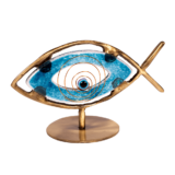 Μάτι γυάλινο γαλάζιο σε μπρούτζινο ψάρι 8,5χ14,5