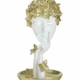 Inart Διακοσμητικό Αγαλματίδιο Πολυρητίνης Πρόσωπο Λευκό-Χρυσό 15x11x28cm