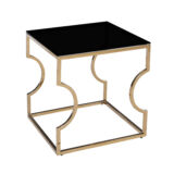 Βοηθητικό τραπέζι σαλονιού Dair pakoworld ατσάλι χρυσό-γυαλί 8mm μαύρο 55x55x55εκ